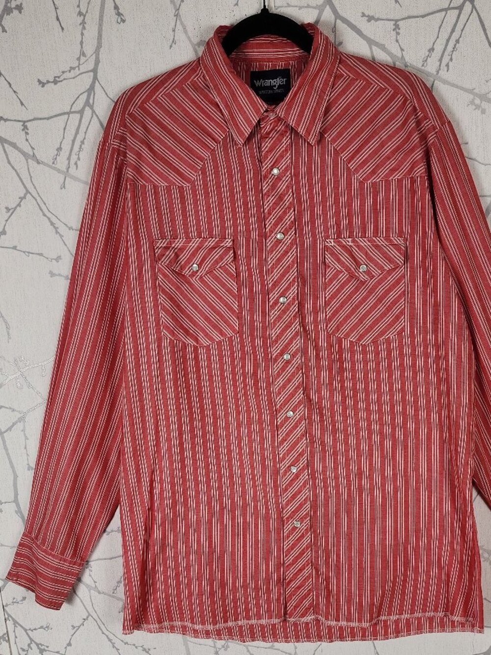 Wrangler Orange Red Stripe Cotton Blend Pearl Snap Western Shirt